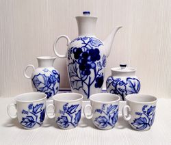 Lomonosov Cobalt Blue Coffee Set. Soviet Vintage Porcelain LFZ