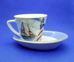 Vintage Tea Coffee Cup & Saucer. Marine theme. Demitasse