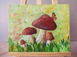 Mushroom texture painting Mushroom wall decor art Mushroom impasto painting Palette knife painting