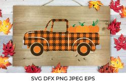 Fall retro truck with pumpkins. Farm pickup. Old Truck SVG