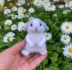 white bunny figurine needle felted hare handmade wool miniature animal cute baby bunny sculpture