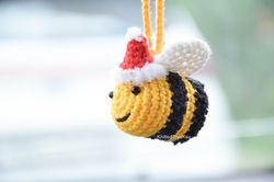 Christmas bee car accessories, xmas bumblebee car decor, xmas bee tree decor, wasp christmas hat gift KnittedToysKsu