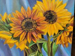Sunflower Painting, Floral Art, Oil on Canvas, Wonderful Gift, Living Room or Bedroom Decor, Summer Flowers, Wall Decor