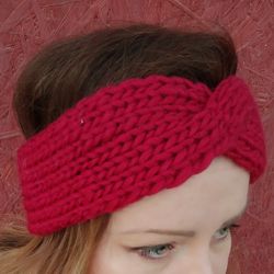 RED Chunky knit hand knitted turban braided headband for women knot headband bohemian Turban, wide headband for women