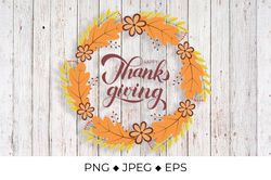 Happy Thanksgiving calligraphy lettering fall wreath sublimation