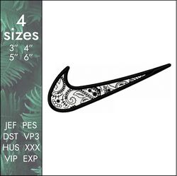Nike ornament Embroidery Design, swoosh logo pattern, 4 sizes