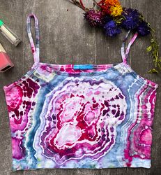 tank top  women's tie dye geoda bright clothes custom handmade manual coloring Cotton size 4 / S