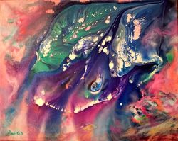 Sea Art Original Oil Painting Abstract Ocean Stingray Fish Underwater Artist Svinar Oksana