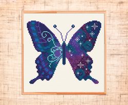 PDF cross stitch pattern Butterfly Modern Space cross stitch Galaxy Insect cross stitch Night sky Nursery cross stitch