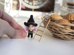 Halloween dollhouse miniature crochet witch doll micro crochet toy creepy cute gift tiny witch collectibles miniatures