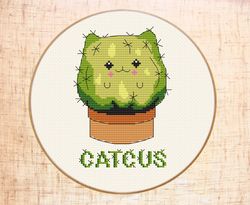 Catcus cross stitch pattern Modern cross stitch Cat cactus embroidery Cacti cross stitch Kawaii Funny Cat cross stitch