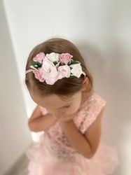 Blush pink flower headband. Blush child headband. Pink and white headband for children.