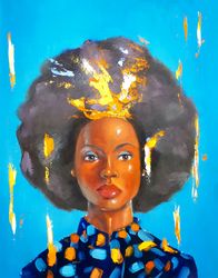 African American Painting Woman Original Art Portrait Oil Painting African Queen