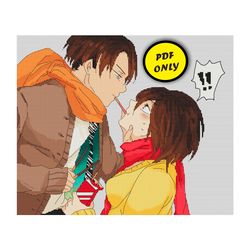 Anime cross stitch pattern Attack on Titan Levi Mikasa Pocky Couple PDF