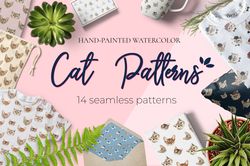 Watercolor Cat seampless patterns