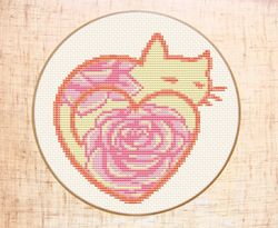 Cat cross stitch pattern Modern cross stitch Cat lover gift Love cross stitch Heart