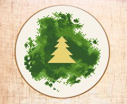 Christmas tree cross stitch pattern, Modern watercolor xstitch PDF