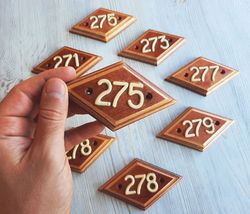 Address door number 275 wooden plate  - vintage apt rhomb number sign USSR
