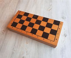Soviet wooden chess board medium size - 40 cm vintage folding chess box wood