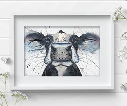 Original new watercolor aquarelle cow painting 8x11 inches animal art by Anne Gorywine