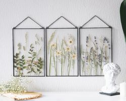 Framed wall art set of 3 pressed flower frame hanging floral decor 8*12 inches