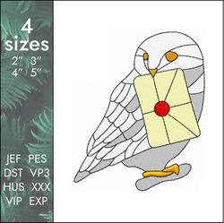 Hedwig Embroidery Design, owl post postman bird, 4 sizes