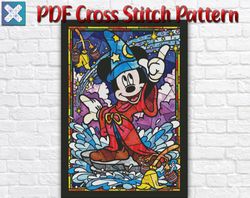Mickey Mouse Cross Stitch Pattern / Disney Cross Stitch Pattern / Stained Glass Cross Stitch Chart / Printable PDF Chart