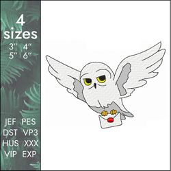 Owl Embroidery Design, Hedwig post postman bird Potter, 4 sizes