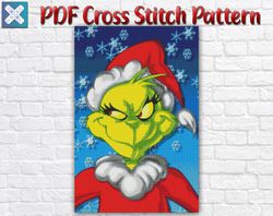 Grinch Cross Stitch Pattern / Christmas Cross Stitch Chart / Disney Cross Stitch Pattern / New Year Printable PDF Chart