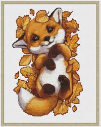 Fox cross stitch pattern PDF , Fox embroidery, autumn cross stitch pattern