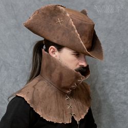 READY TO SHIP - Transformer Leather hat and cape (gorget) inspired by Bloodborne / LARP / cosplay / handmade / tricorne