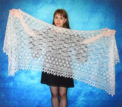 White hand knit embroidered scarf, Orenburg Russian shawl, Handmade cover up, Wool wrap, Wedding stole, Warm bridal cape