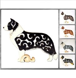 Statuette Border Collie, figurine collie made of wood