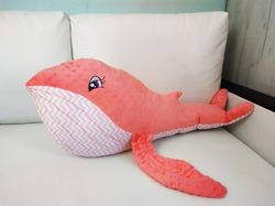 Big pink whale plush, deep sea creatures, kids gift idea, whale gender reveal, whale stuffed animal, cute plush kids toy
