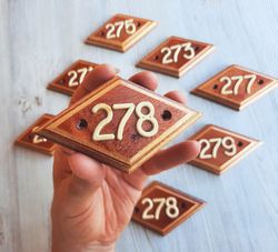 Address number sign 278 - vintage wooden door number plate rhomb