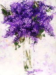 Lilac Oil Painting Original Artwork Impasto Flower Art Lilac Flowers Painting Oil Painting Landscape 14 x 11