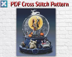 Nightmare Before Christmas Glitter Globe Cross Stitch Pattern / Jack And Sally Cross Stitch / Halloween PDF Cross Stitch