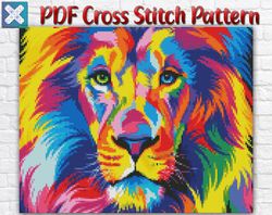 Lion Cross Stitch Pattern / Animal Cross Stitch Pattern / Abstract Cross Stitch Pattern / King PDF Cross Stitch Chart
