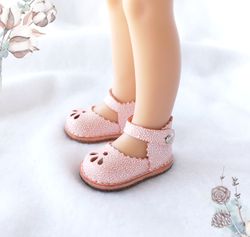 Shoes for Paola Reina doll, Leather shoes for 13 inch dolls peach pink color, Summer doll footwear, Doll accessories