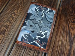 Plague Doctors The Grave, Handmade leather passport wallet, Hand tooled, Hand painted, hand stitched