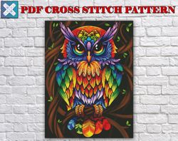 Owl Cross Stitch Pattern / Bird Cross Stitch Pattern / Stained Glass Cross Stitch Pattern / Cute PDF Cross Stitch Chart