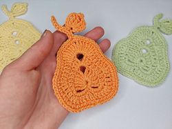 Pear crochet pattern, crochet applique fruit, coaster crochet pattern, crochet coaster fruit, crochet digital