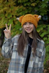 original puffy fluffy cute hand knitted beanie hat with fox ears kawai anime hat free shipping many colors