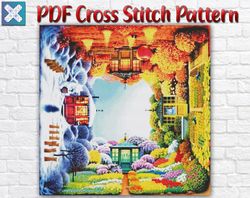 Nature Cross Stitch Pattern / Seasons Cross Stitch Pattern / Landscape PDF Cross Stitch Chart / Winter Summer Spring PDF