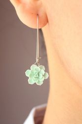 Succulent earrings. Mint succulent dangle earrings. Plant jewelry.