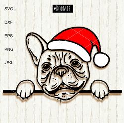 Christmas French bulldog with Santa hat Frenchie svg, Dog face svg, Pet portrait Vector Cut file Cricut Silhouette /9
