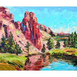 Smith Rock Painting Oregon Original Art Smith Rock State Park Original Impasto Oil Painting on Canvas by 12x16 inch