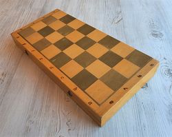 Soviet wooden big chess board 45 cm - vintage folding chess box  5 cm cell