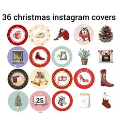 36 Christmas instagram highlight covers. Winter social media icons. Digital download.