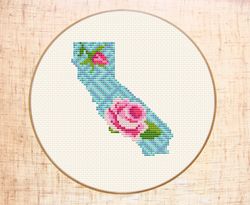 Flower California map cross stitch pattern Modern cross stitch PDF State cross stitch Floral